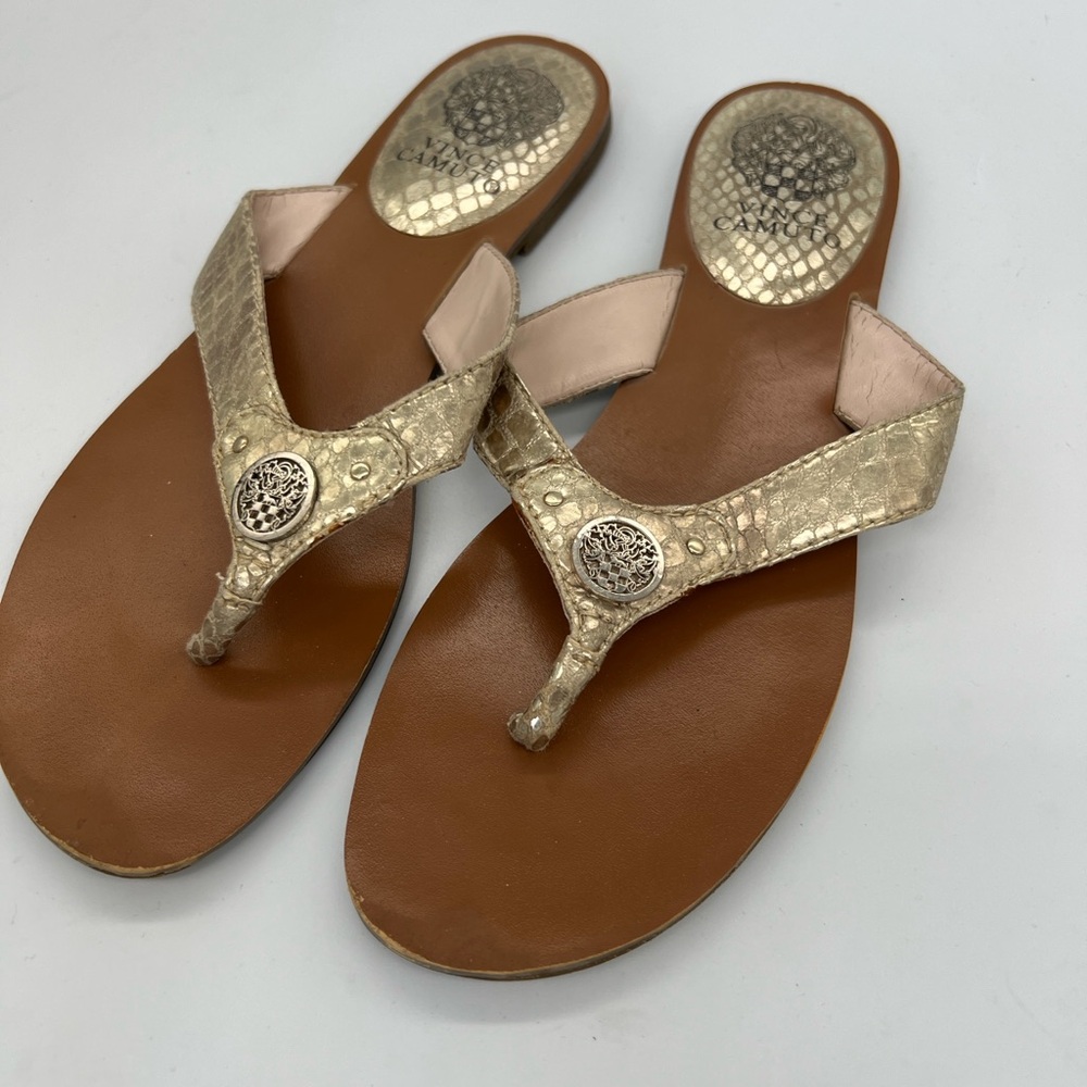 Vince Camuto Metallic Gold Leather Thong Sandals - Women